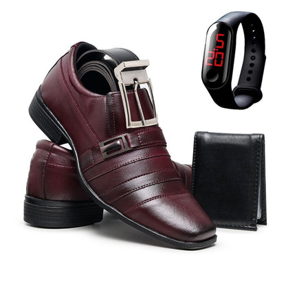 [¡COMPRÁ 1 Y LLEVATE 3 DE REGALO!] Zapatos de Cuero Premium + Cinturón + Billetera + Reloj Digital